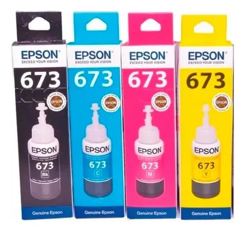Juego Tintas Para Epson 673 4 Colores Tinta Negro