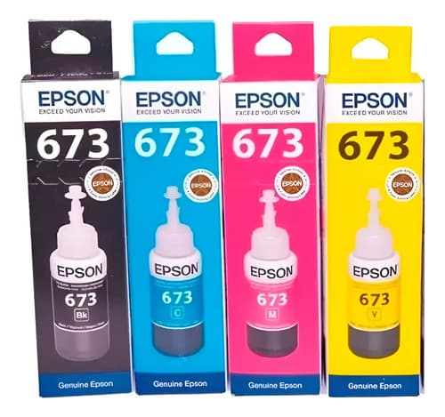 Juego Tintas Para Epson 673 4 Colores Tinta Negro Negro