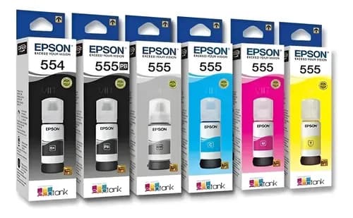 Combo Tinta Epson 555 554 L8160 L8180 Original 6 Colores Negro, Cian, Magenta, Amarillo, Foto, Gris