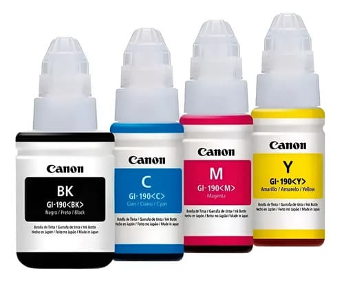 Combo Botellas De Tinta Canon Gi-190 (bk, C, Y, M) Negro, Cian, Magenta Y Amarillo