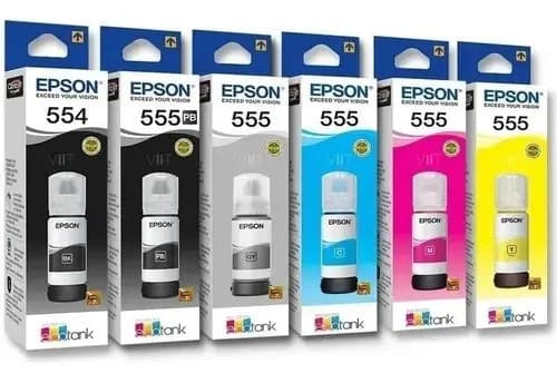 Combo Tinta Epson 555 554 L8160 L8180 Original 6 Colores Negro, Cian, Magenta, Amarillo, Foto, Gris